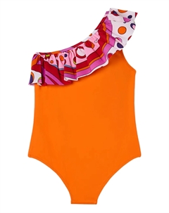 Купальник на одно плечо с оборками, оранжевый Pucci junior
