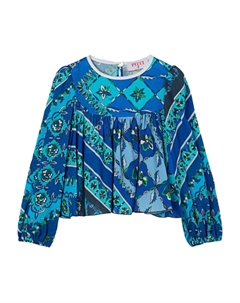 Блузка Festa с цветочным принтом и рукавами-фонариками, синий Pucci junior