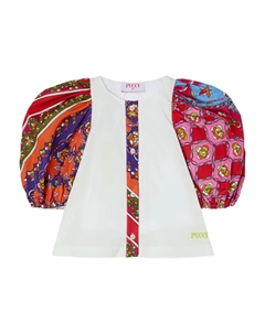 Топ с рукавами-фонариками и узором Iride, белый Pucci junior