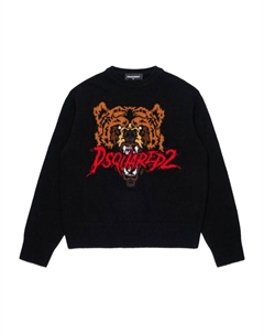 Свитер вязки интарсия с логотипом, черный Dsquared2 kids