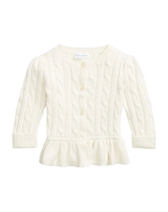 KIDS кардиган с баской, вязаный косами, белый Polo ralph lauren