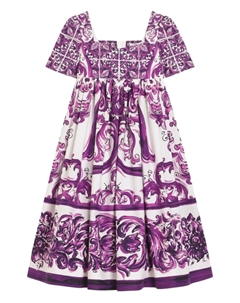 Kids поплиновое платье с принтом Majolica, фиолетовый Dolce&gabbana
