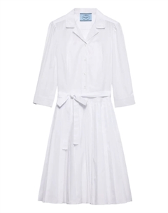 Поплиновое платье-рубашка со складками, белый Prada