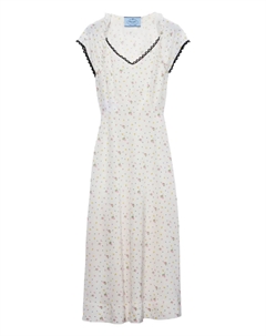 Платье с цветочным принтом, белый Prada