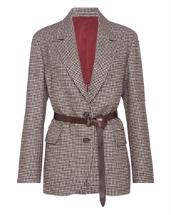 Блейзер в ломаную клетку с поясом, коричневый Brunello cucinelli