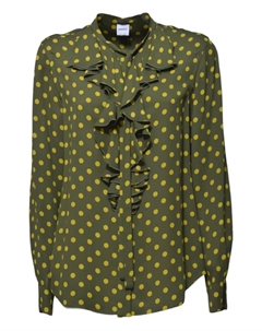 Блузка с рюшами и принтом в горошек, зеленый Aspesi