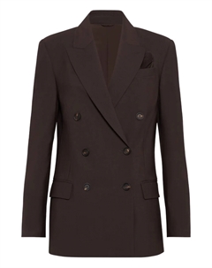 Двубортный пиджак строгого кроя, коричневый Brunello cucinelli
