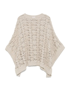 Вязаный топ с круглым вырезом, нейтральный Brunello cucinelli