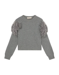 Ребристый свитер, украшенный перьями, серый Blumarine