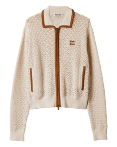 Кардиган, связанный крючком, нейтральный Miu miu