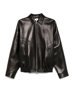 Кожаная куртка с логотипом-аппликацией, черный Miu miu