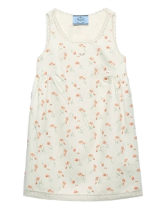 Льняное платье с цветочным принтом, нейтральный Prada