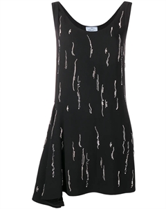 Асимметричное платье с украшением из кристаллов, черный Prada