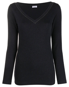 Приталенный топ с длинными рукавами, серый Brunello cucinelli