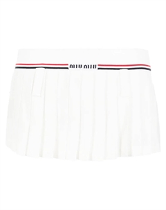 Плиссированная юбка с логотипом, белый Miu miu