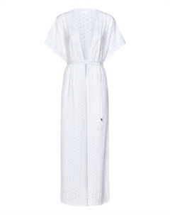 Длинный халат с вышитыми люверсами, белый Fisico