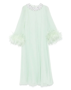 Платье из шифона с отделкой перьями, зеленый Self-portrait