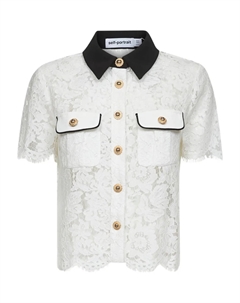 Рубашка с короткими рукавами и цветочным кружевом, белый Self-portrait