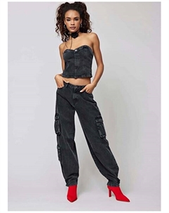 Воротник без бретелек, однотонное черное женское джинсовое бюстье Only