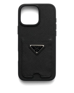 Текстурированный чехол-картхолдер для iPhone 16 Pro Max, черный Prada