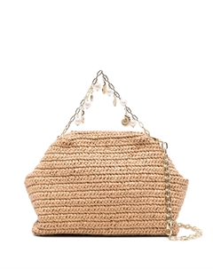 Сумка-клатч из рафии с подвесками, нейтральный Self-portrait