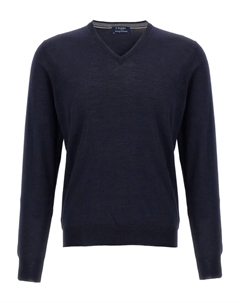 Вязаный джемпер с V-образным вырезом, синий Barba