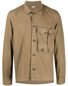 Хлопковая рубашка с вышитым логотипом, коричневый C.p. company
