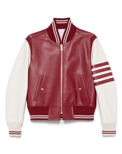 Кожаный бомбер с полосками 4-Bar, красный Thom browne