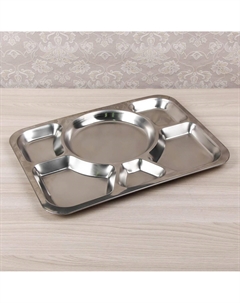 Поднос, 6 секций, 39.5×29×1.5 см, нержавеющая сталь, серебристый Nobrand