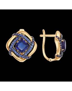 Серьги из золота с корундами сапфировыми (синт.) и фианитами Sokolov
