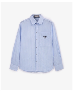 Рубашка с длинным рукавом для мальчика свободного кроя голубая в полоску Gulliver