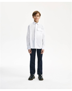 Рубашка с длинным рукавом для мальчика свободного кроя белая Gulliver