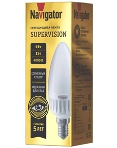 Лампа светодиодная NLL-C37-6-230-4K-E14-FR-SV Supervision, 6Вт, 176-264В, 4000К, 600лм, E14, 37х105мм, свеча, матовая (80546) Navigator