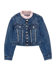 Джинсовая куртка с кристаллами, синий Monnalisa