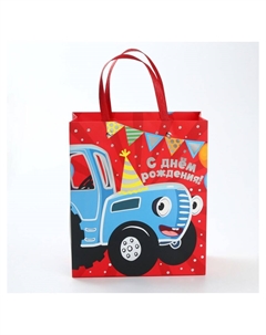 Пакет подарочный ламинированный с тиснением Синий трактор