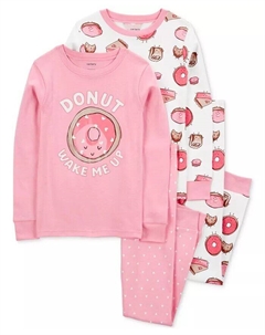 Пижама для маленьких и больших девочек Donut Wake Me Up из 100% хлопка, облегающая, комплект из 4 предметов, розовый Carter`s