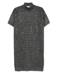 Платье с высоким воротом, украшенное пайетками, серый Brunello cucinelli