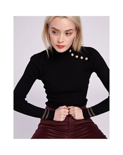 Пуловер с воротником-стойкой застежкой на пуговицы и длинными рукавами черный Morgan