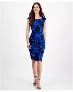 Женское платье с принтом, вырезом-лодочкой и рукавами-крылышками, синий Connected