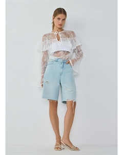 Джинсовые шорты с рваным дизайном, Голубой Ostin
