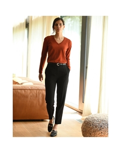 Пуловер с V-образным вырезом из тонкого трикотажа смешанная шерсть синий Anne weyburn