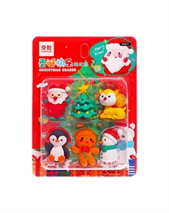 Набор ластиков фигурных, 6 штук, новогодние, в блистере Nobrand