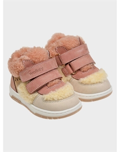 Кеды высокие на липучке с отделкой мехом, светло-розовые Walkey
