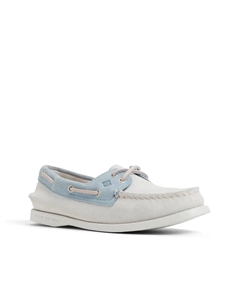 Оригинальные лодочные туфли с 2 отверстиями, White/Blue Sperry