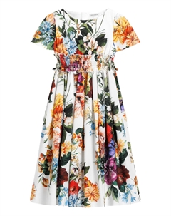 Платье с цветочным принтом и короткими рукавами Kids, белый Dolce&gabbana