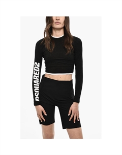 UNDERWEAR Укороченный пижамный топ с длинными рукавами и принтом логотипа, Black Dsquared2