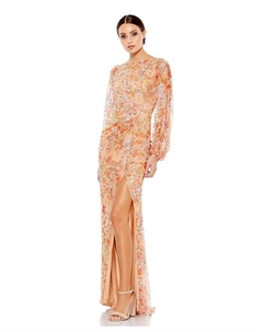 Женское платье с пышными рукавами и цветочным принтом, расшитое пайетками, оранжевый Mac duggal