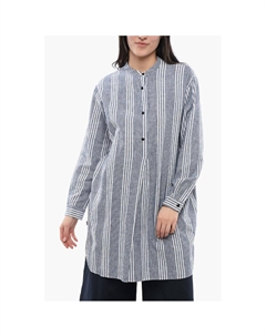 Рубашка из органического хлопка в сбалансированную полоску с воротником-стойкой, Light Blue Woolrich