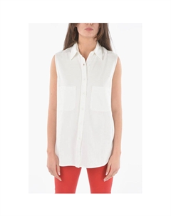 Хлопковая рубашка макси без рукавов с двойными нагрудными карманами, White Woolrich