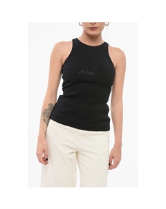 Ребристая майка с логотипом из стразов, Black Blumarine